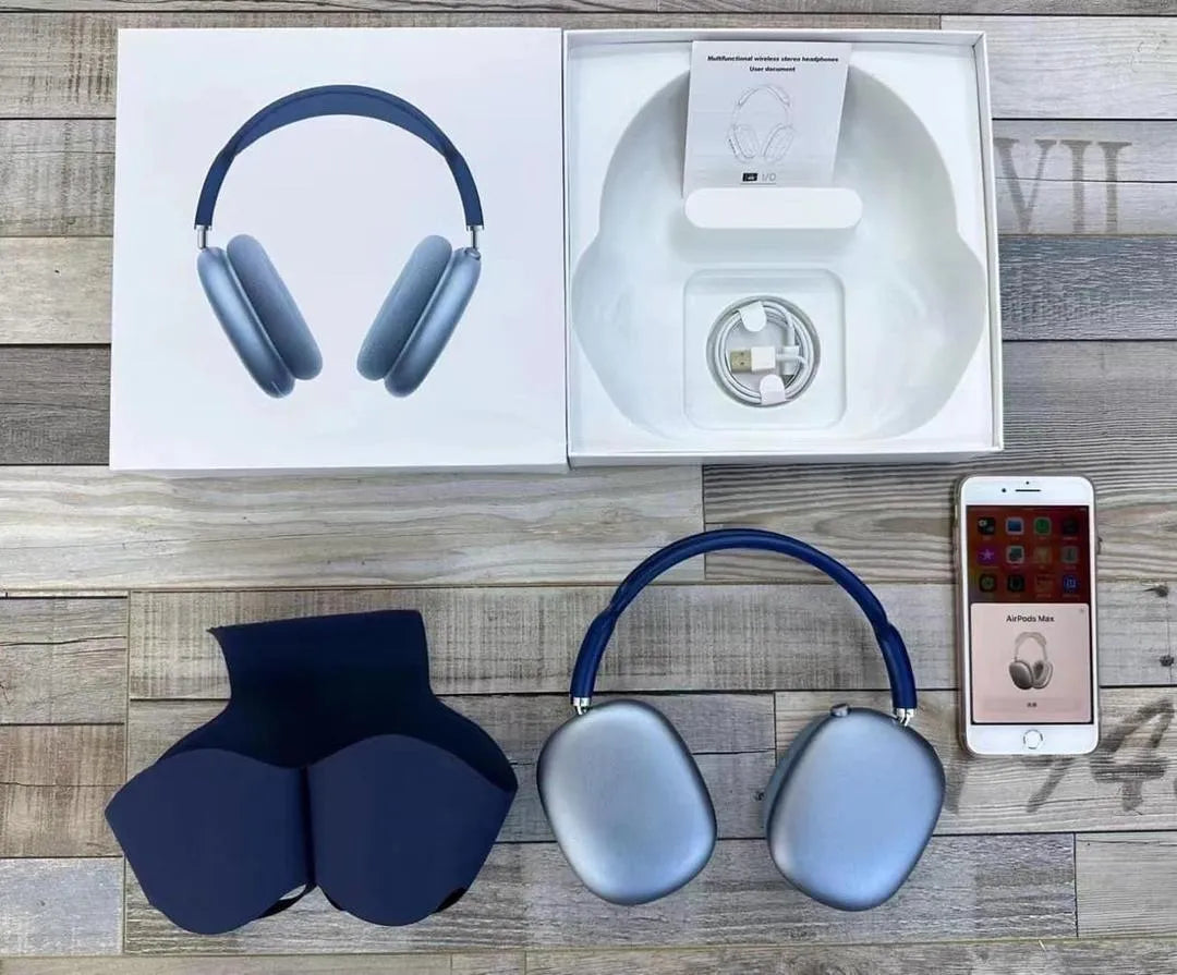 AirPods Max Wireless Bluetooth Headphones | Premium Sound, Apple-Style Design, Leather Case – iPhone Compatible